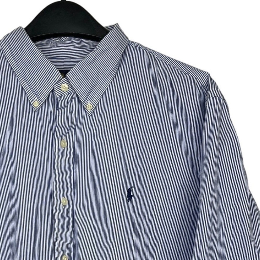 Polo Ralph Lauren Mens XXL 100% Cotton Blue Striped Long Sleeve Button Down Pony